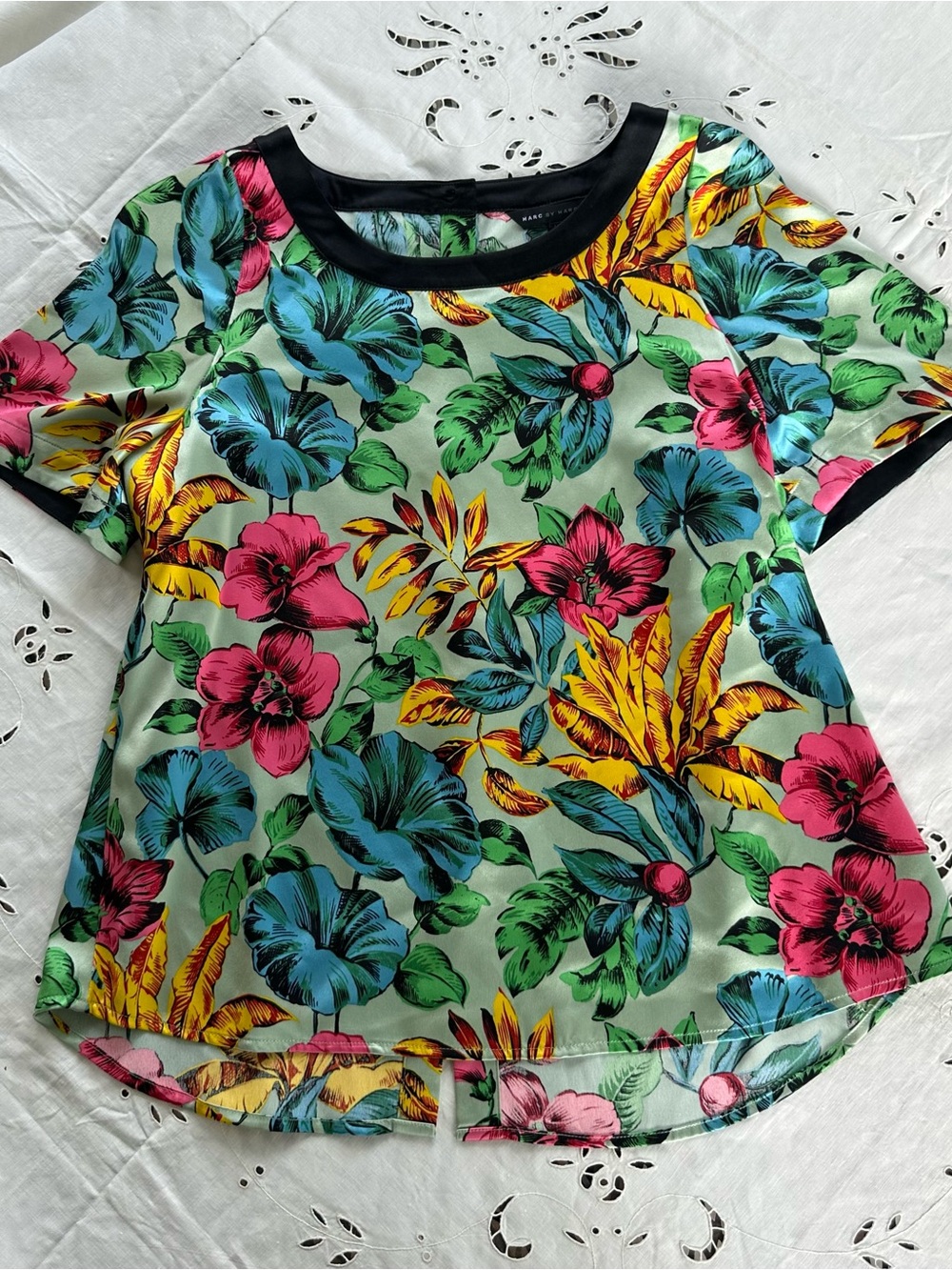 Marc by Marc Jacobs Silk Short-Sleeve Floral Tee in Pink, Blue, Yellow, Green